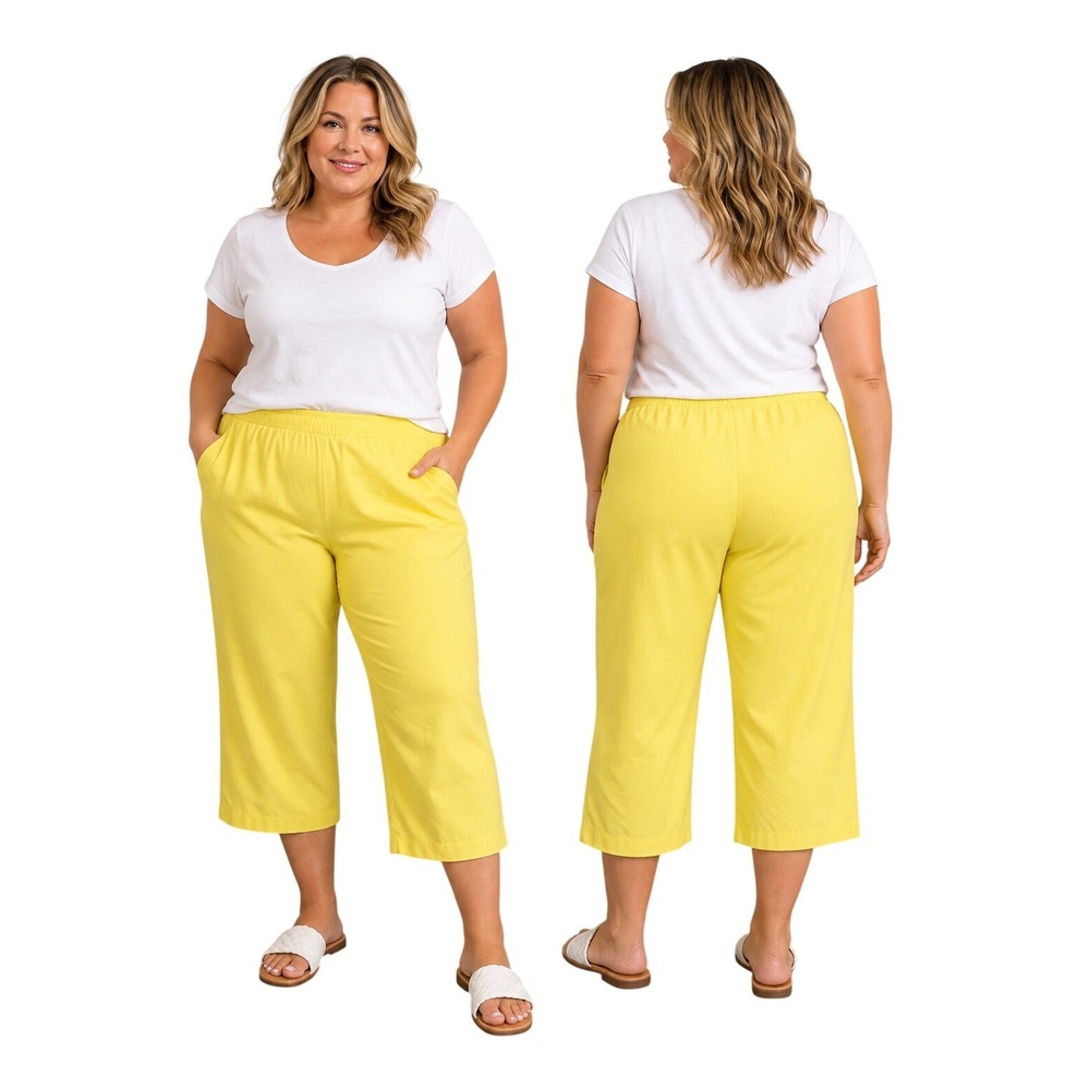 Kim Rogers Microfiber Capri Pants Women 18 Yellow Minimalist Boho Casual Summer